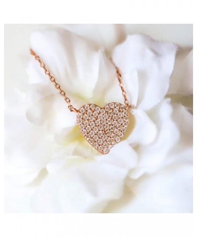 Gift for Mom, Aunt, Grandma - CZ Heart Pendant Necklace in Sterling Silver, Gold Vermeil, Rose Gold Vermeil MOTHER, Rose Gold...