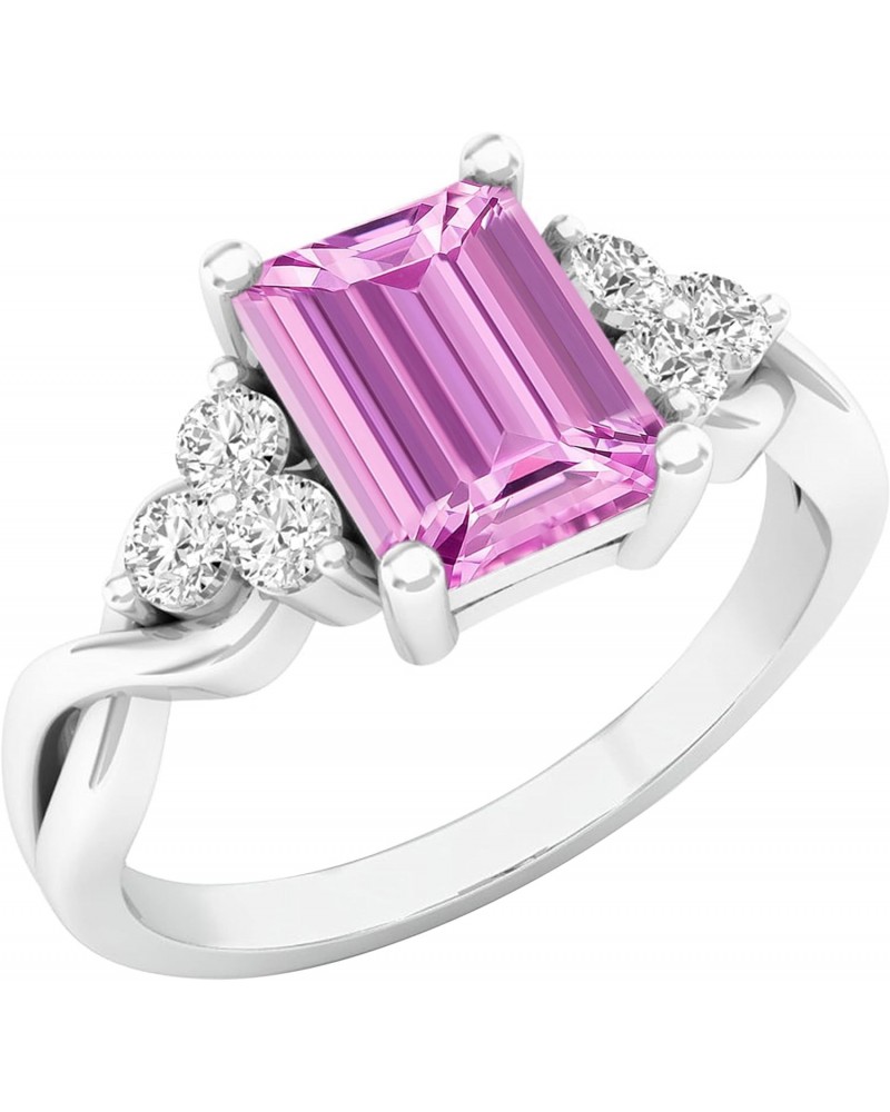 Sterling Silver 8X6 MM Lab Created Pink Sapphire & White Sapphire Engagement Ring, Size 7 $59.06 Rings