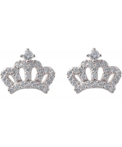 925 Sterling Silver Tiny Crown Cubic Zirconia Earrings Studs for Women Girls White Gold $10.43 Earrings