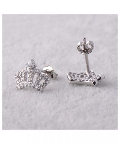 925 Sterling Silver Tiny Crown Cubic Zirconia Earrings Studs for Women Girls White Gold $10.43 Earrings