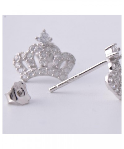 925 Sterling Silver Tiny Crown Cubic Zirconia Earrings Studs for Women Girls White Gold $10.43 Earrings