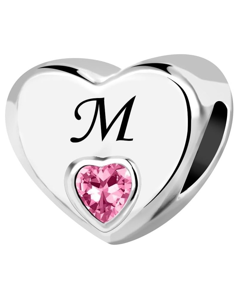 Initial A-Z Letter Love Pink Heart Alphabet Bead Charms Compatible with Pandora Charm Bracelets for Women M $8.33 Bracelets