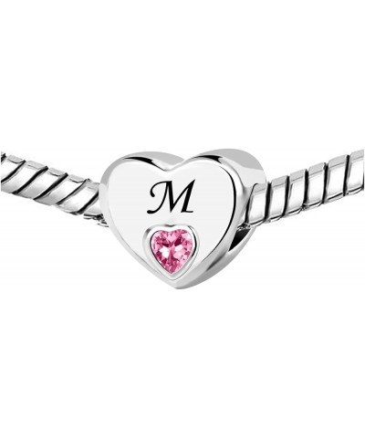 Initial A-Z Letter Love Pink Heart Alphabet Bead Charms Compatible with Pandora Charm Bracelets for Women M $8.33 Bracelets