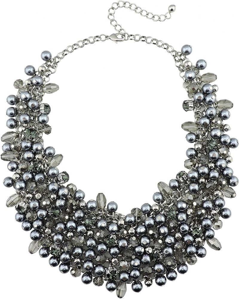 Fashion Crystal Chunky Collar Statement Necklace Earring Set for Women Gift grey $17.69 Jewelry Sets