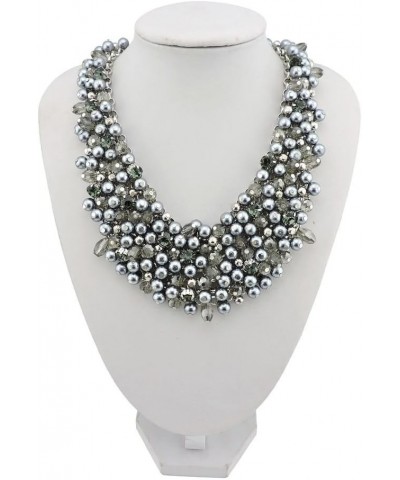 Fashion Crystal Chunky Collar Statement Necklace Earring Set for Women Gift grey $17.69 Jewelry Sets