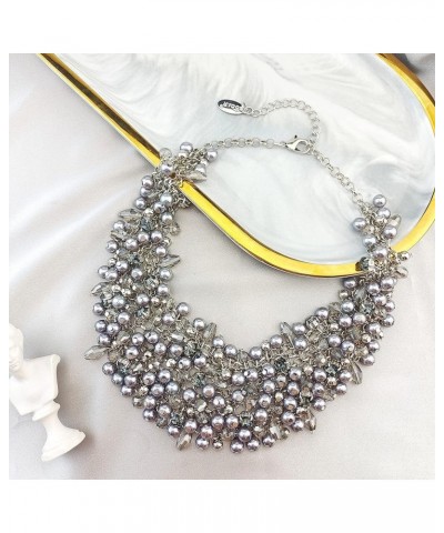 Fashion Crystal Chunky Collar Statement Necklace Earring Set for Women Gift grey $17.69 Jewelry Sets