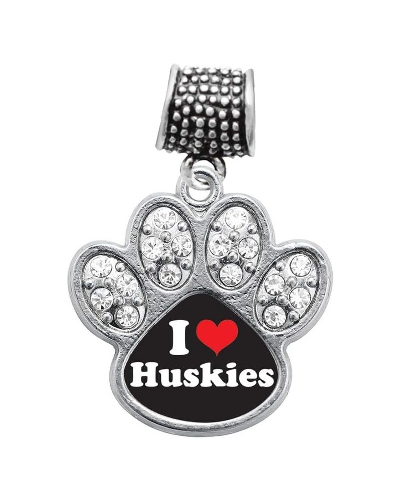 Silver Pave Paw Charm for Bracelet with Cubic Zirconia Jewelry I Love Huskies $10.00 Bracelets