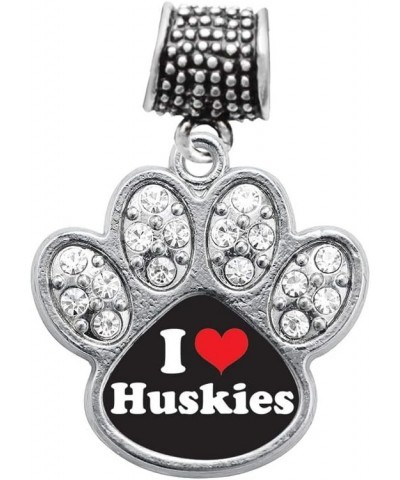 Silver Pave Paw Charm for Bracelet with Cubic Zirconia Jewelry I Love Huskies $10.00 Bracelets