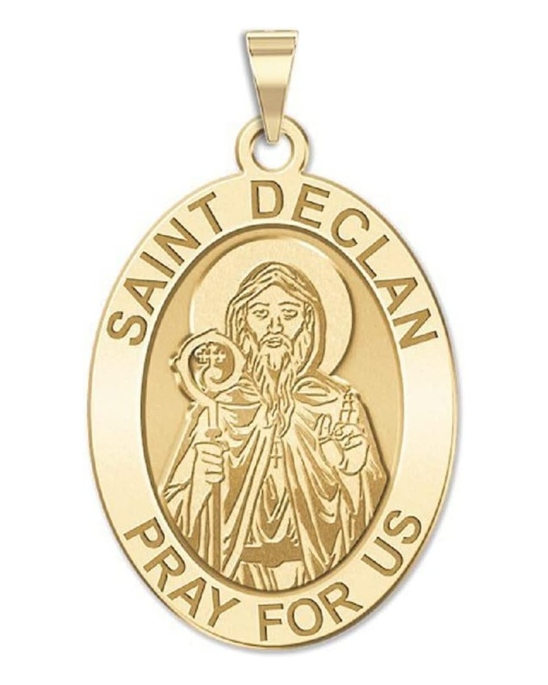 Saint Declan Oval Religious Medal - in Sterling Silver and 10K or 14K Gold 3/4 x 1 Inch Medal With Engraving Solid 14k Yellow...