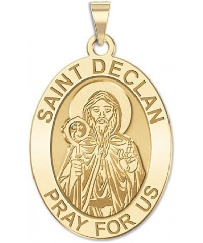 Saint Declan Oval Religious Medal - in Sterling Silver and 10K or 14K Gold 3/4 x 1 Inch Medal With Engraving Solid 14k Yellow...