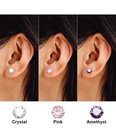 3 Pairs/Set Titanium Cubic Zirconia Stud Earrings Brilliant Cut Simulated Diamond CZ Earrings Hypoallergenic Ear Studs for Se...