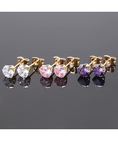 3 Pairs/Set Titanium Cubic Zirconia Stud Earrings Brilliant Cut Simulated Diamond CZ Earrings Hypoallergenic Ear Studs for Se...