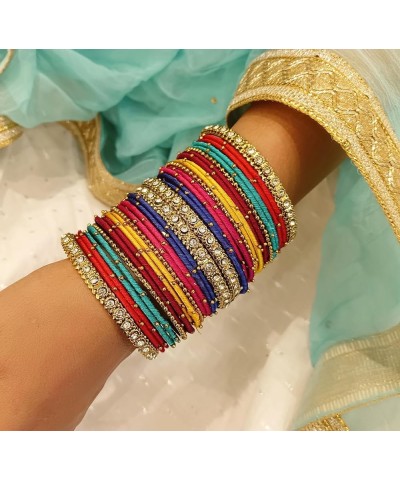 Indian Silk Thread Bangle Set with Oxidized Bangles Crystal Metal Ball Bangles Indian Bangles for Women for Wedding Party Boh...