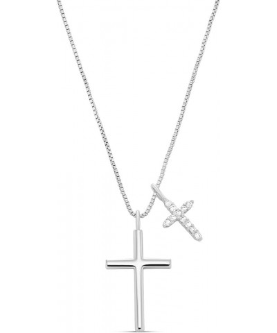 14K Gold Plated Cross Necklace for Women, Silver Cross Necklaces for Women, 18 inches Chain with Cross Pendant Silver - Doubl...