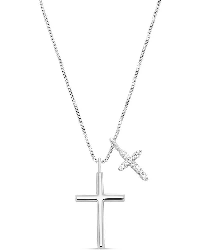 14K Gold Plated Cross Necklace for Women, Silver Cross Necklaces for Women, 18 inches Chain with Cross Pendant Silver - Doubl...