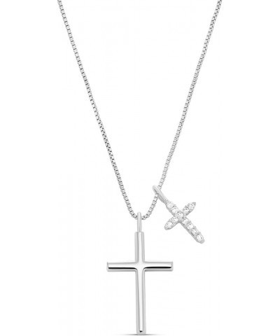 14K Gold Plated Cross Necklace for Women, Silver Cross Necklaces for Women, 18 inches Chain with Cross Pendant Silver - Doubl...