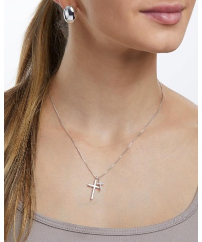 14K Gold Plated Cross Necklace for Women, Silver Cross Necklaces for Women, 18 inches Chain with Cross Pendant Silver - Doubl...