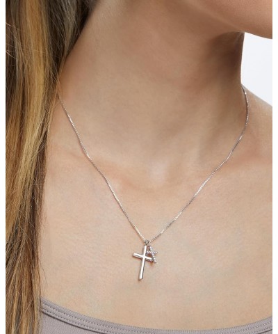 14K Gold Plated Cross Necklace for Women, Silver Cross Necklaces for Women, 18 inches Chain with Cross Pendant Silver - Doubl...