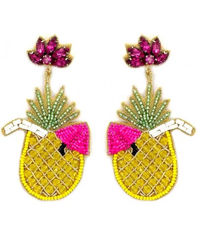 Beaded Pina Colada Drink Post Earrings Handmade Cocktail Earrings Tropical Pineapple $12.41 Earrings