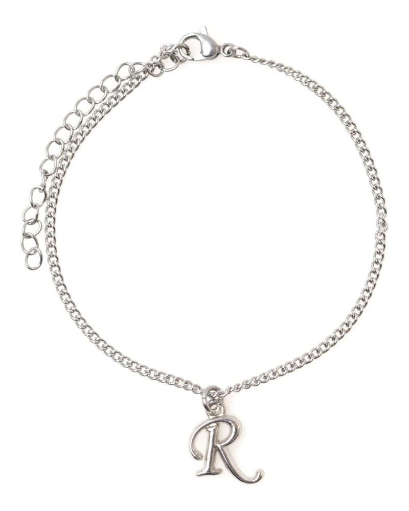 7.5" - 9.5" Stainless Steel Ankle Bracelet with Alloy Initial 26 Letter Options A-Z Curb Chain. Letter R $8.84 Anklets