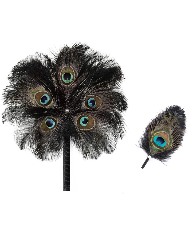 Women's Vintage Bridal Feather Bouquet Men's Vintage Handmade Feather Brooch Flapper Accessories (Black Peacock) $17.16 Brooc...