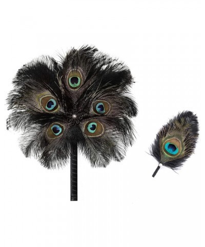 Women's Vintage Bridal Feather Bouquet Men's Vintage Handmade Feather Brooch Flapper Accessories (Black Peacock) $17.16 Brooc...