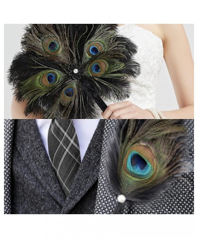 Women's Vintage Bridal Feather Bouquet Men's Vintage Handmade Feather Brooch Flapper Accessories (Black Peacock) $17.16 Brooc...