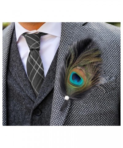 Women's Vintage Bridal Feather Bouquet Men's Vintage Handmade Feather Brooch Flapper Accessories (Black Peacock) $17.16 Brooc...