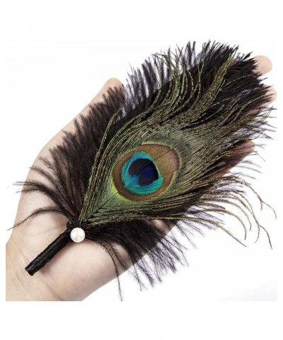 Women's Vintage Bridal Feather Bouquet Men's Vintage Handmade Feather Brooch Flapper Accessories (Black Peacock) $17.16 Brooc...