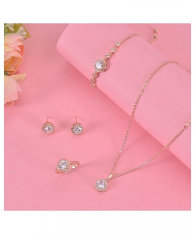 4PCS Wedding Jewelry for Bridesmaid Cubic Zirconia Teardrop Necklace Earrings Bracelet Ring Set Bridesmaid Jewelry Set for Wo...