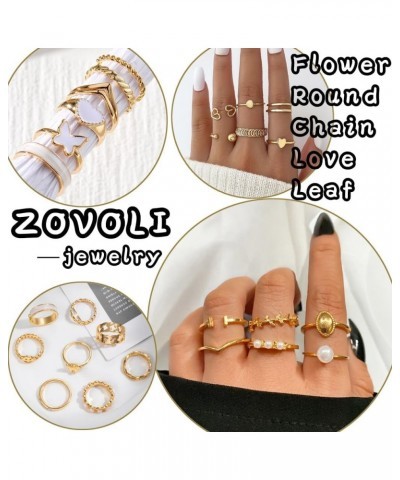 Gold Ring Sets for Women, Bohemian Stackable Joint Finger Rings Pack 14k Gold Butterfly Pearl Love Circle Openwork Ring Sets ...