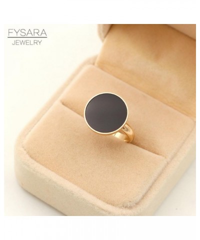 Flat Round Cricle Ring Enamel Black Midi Ring Stainless Steel Rose Gold Ring For Women Jewelry Party Wedding Bagues $11.50 Br...