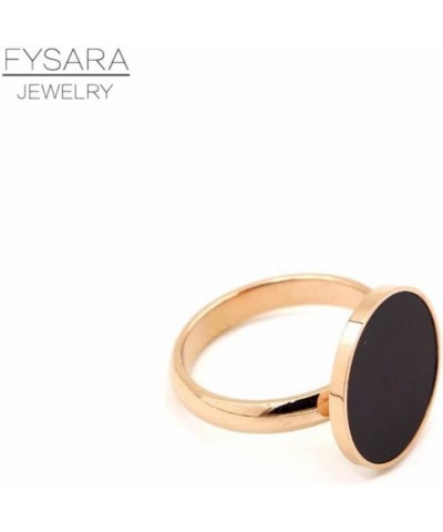 Flat Round Cricle Ring Enamel Black Midi Ring Stainless Steel Rose Gold Ring For Women Jewelry Party Wedding Bagues $11.50 Br...