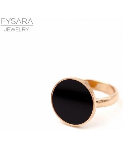 Flat Round Cricle Ring Enamel Black Midi Ring Stainless Steel Rose Gold Ring For Women Jewelry Party Wedding Bagues $11.50 Br...