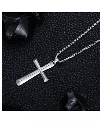 S925 Sterling Silver Black Cross/Best Dad/Baseball Bat/Silver Cross/Ankh Cross/Crucifix with 22+2 Inches Stainless Steel Rolo...