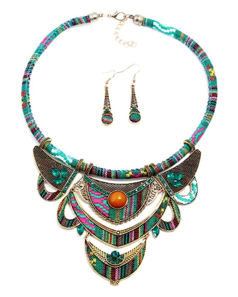 Ethnic Tribal Necklace Vintage Bohemian Jewelry Set Bib Necklace Earrings Chunky Bib Collar Green 2 31cm*16cm*0.5cm $9.77 Jew...