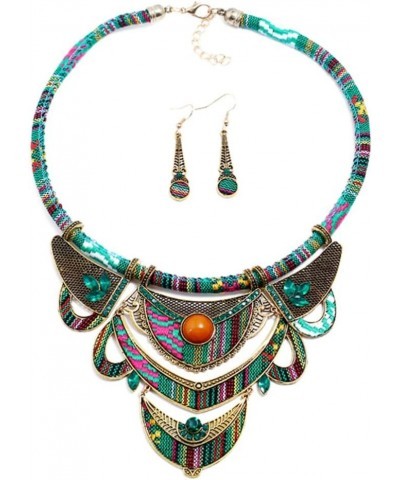 Ethnic Tribal Necklace Vintage Bohemian Jewelry Set Bib Necklace Earrings Chunky Bib Collar Green 2 31cm*16cm*0.5cm $9.77 Jew...