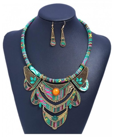 Ethnic Tribal Necklace Vintage Bohemian Jewelry Set Bib Necklace Earrings Chunky Bib Collar Green 2 31cm*16cm*0.5cm $9.77 Jew...