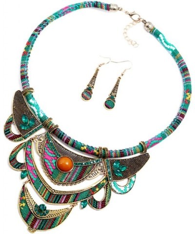 Ethnic Tribal Necklace Vintage Bohemian Jewelry Set Bib Necklace Earrings Chunky Bib Collar Green 2 31cm*16cm*0.5cm $9.77 Jew...