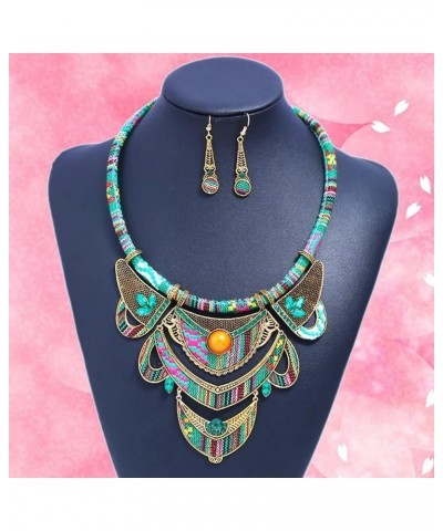 Ethnic Tribal Necklace Vintage Bohemian Jewelry Set Bib Necklace Earrings Chunky Bib Collar Green 2 31cm*16cm*0.5cm $9.77 Jew...