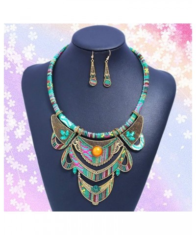 Ethnic Tribal Necklace Vintage Bohemian Jewelry Set Bib Necklace Earrings Chunky Bib Collar Green 2 31cm*16cm*0.5cm $9.77 Jew...