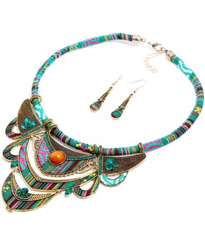 Ethnic Tribal Necklace Vintage Bohemian Jewelry Set Bib Necklace Earrings Chunky Bib Collar Green 2 31cm*16cm*0.5cm $9.77 Jew...