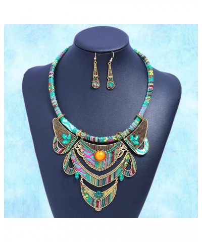 Ethnic Tribal Necklace Vintage Bohemian Jewelry Set Bib Necklace Earrings Chunky Bib Collar Green 2 31cm*16cm*0.5cm $9.77 Jew...