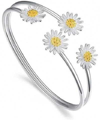 Women's Elegant Three-Dimensional Flower Charm Open Bangle Daisy Sun Flower Multilayer Cuff Bracelet Wedding Party Jewelry Gi...