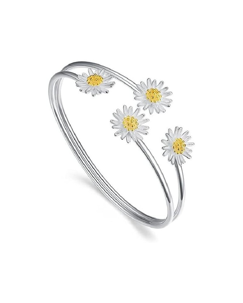 Women's Elegant Three-Dimensional Flower Charm Open Bangle Daisy Sun Flower Multilayer Cuff Bracelet Wedding Party Jewelry Gi...