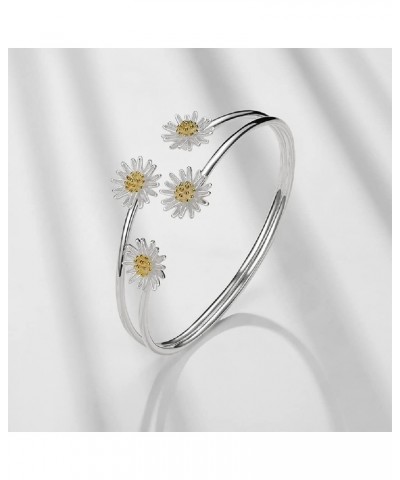 Women's Elegant Three-Dimensional Flower Charm Open Bangle Daisy Sun Flower Multilayer Cuff Bracelet Wedding Party Jewelry Gi...