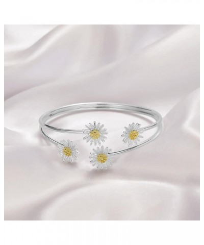 Women's Elegant Three-Dimensional Flower Charm Open Bangle Daisy Sun Flower Multilayer Cuff Bracelet Wedding Party Jewelry Gi...