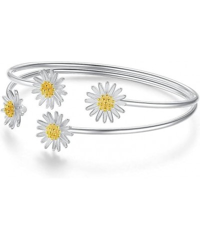 Women's Elegant Three-Dimensional Flower Charm Open Bangle Daisy Sun Flower Multilayer Cuff Bracelet Wedding Party Jewelry Gi...