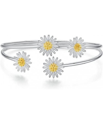 Women's Elegant Three-Dimensional Flower Charm Open Bangle Daisy Sun Flower Multilayer Cuff Bracelet Wedding Party Jewelry Gi...