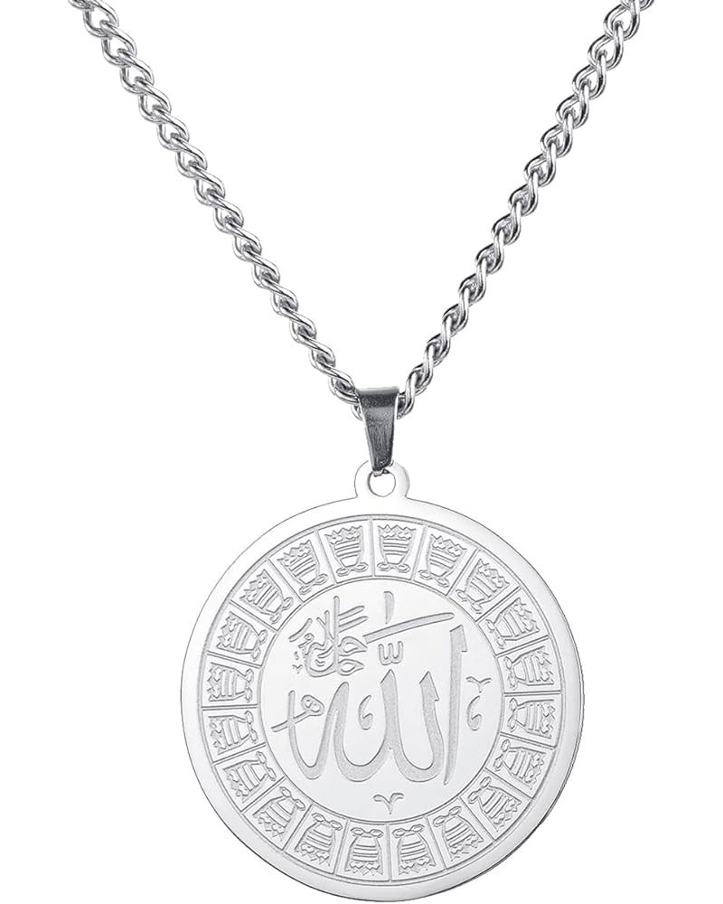 Islamic Necklace for Men Women Koranic Ayatul Kursi Necklace Muslim Allah Necklace Stainless Steel Arabic Jewelry Gift Silver...